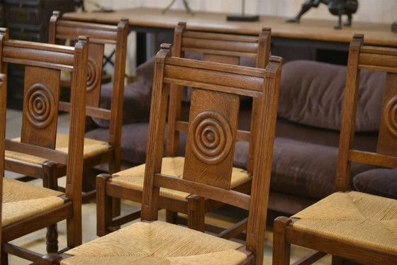 Set of 6 brutalist oak chairs from the 1950s. – Dining chairs (photo 3 of 15)