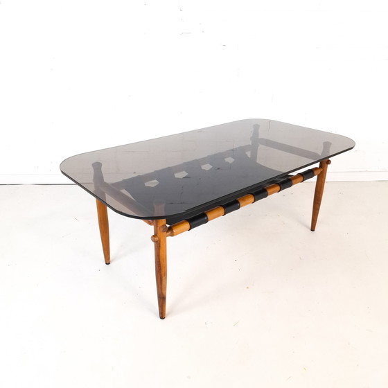 Image 1 of Vintage coffee table Danish design 70s teak/glass mid-century modern design brutalist