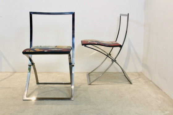One off Hand painted set of four ‘Luisa’ Dining Chairs by Marcello Cuneo, polished steel, Chrome (photo 11 of 15)