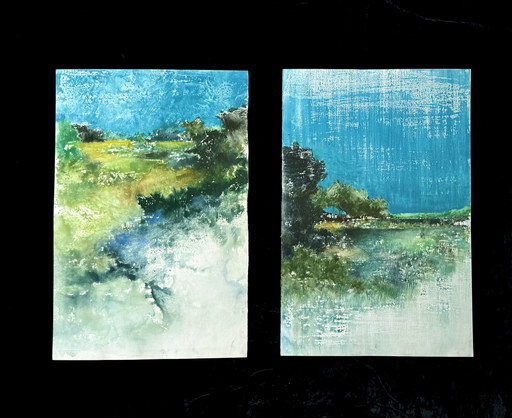 2x Eugène Eechaut - obras de arte paisajísticas