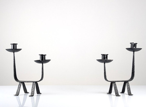 Image 1 of Pair of Wrought Iron Candleholders, 1950s