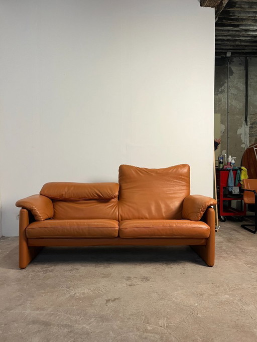 Vintage Maralunga style sofa in Cassina tan leather, 1973