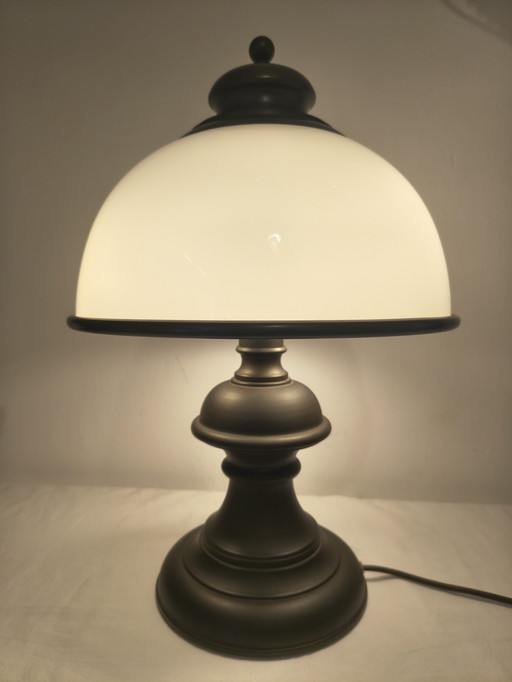 Vintage mushroom tafellamp – opaalglas koepel – messing voet – 55 cm