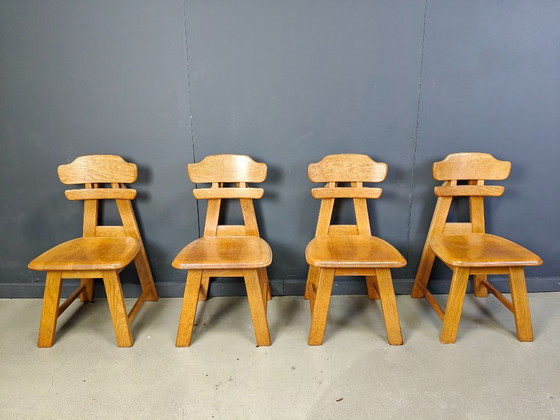 Image 1 of Niederländische brutalistische Eichenstühle, 1960er Jahre