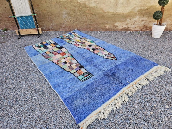 Image 1 of Alfombra marroquí azul bígaro de 3x2 m - Alfombra geométrica pixelada vibrante