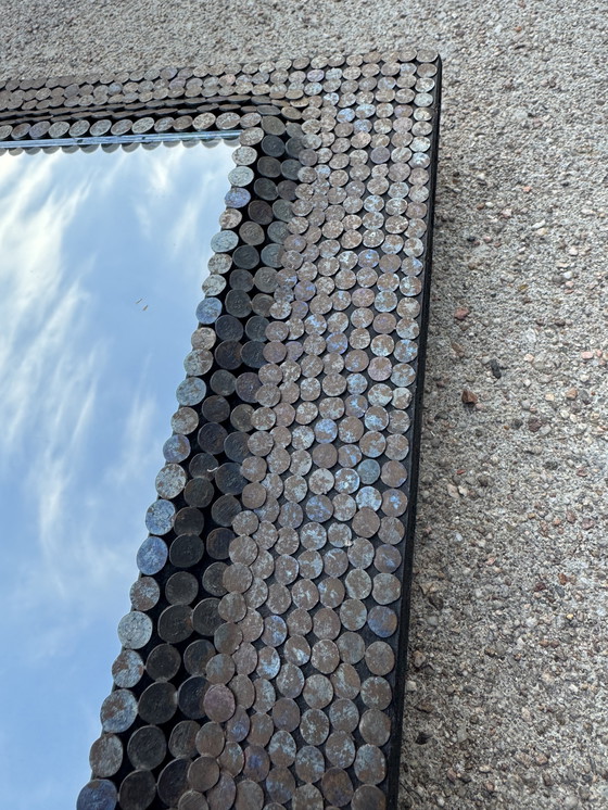 Image 1 of Brutalist style studded mirror from the 1950s