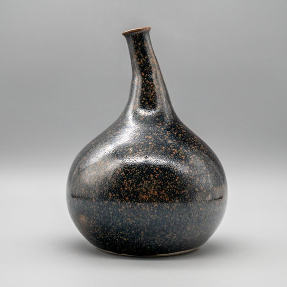 Image 1 of Rare Miura Chikken Japanese Kyō-yaki Vase Kyoto style Tenmoku (tetsu-yu) glaze