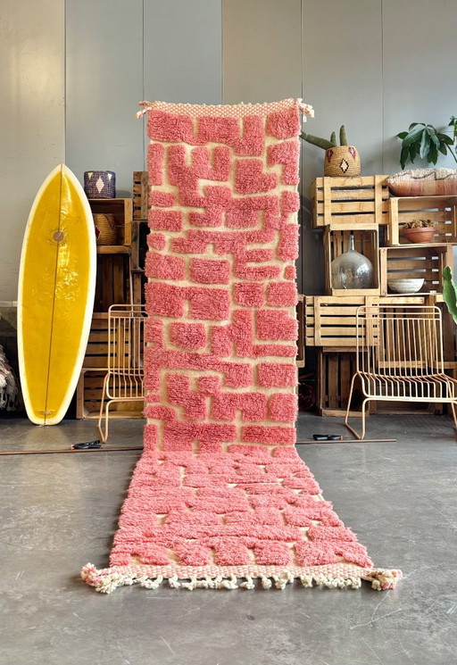 Alfombra M’rirt Rosa y Marfil – Alfombra de Lana Marroquí Anudada a Mano