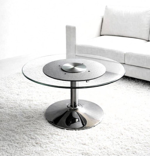 Tavolino da caffè anni Ottanta / cromo - vetro