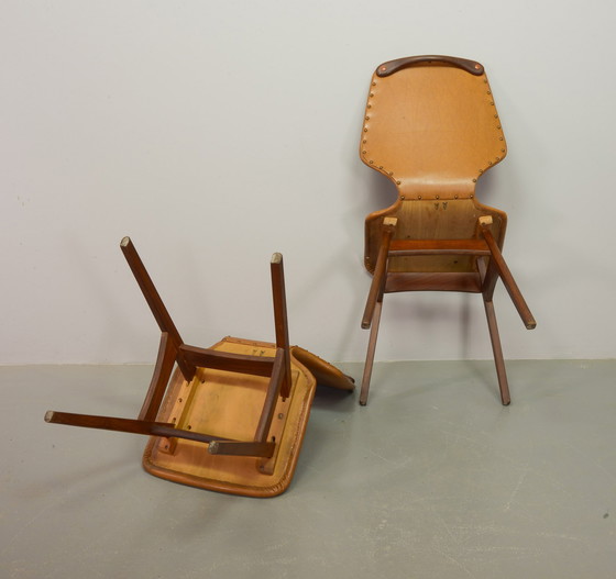 Image 1 of Set di 2 sedie da pranzo in stile Webe vintage di design olandese color caramello, anni '60