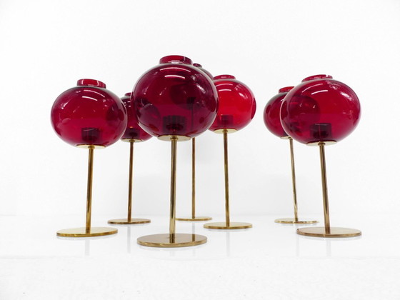 Image 1 of Set of 7 Hans-Agne Jakobsson AB Markaryd NR135 red candleholders, Sweden, circa 1950-1960