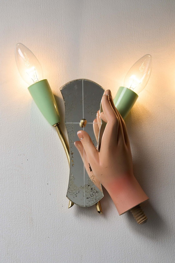 Applique murale en laiton et verre miroir, années 1950, Appliques murales, Plastique (photo 15 sur 15)