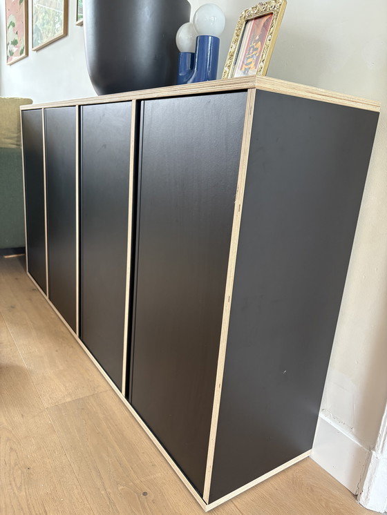 Image 1 of Tylko Bookcase Black/Plywood With Bottom Doors