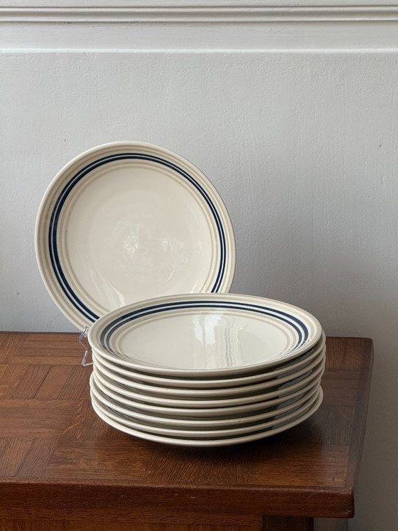 Image 1 of Juego de 9 platos a rayas azules y beige