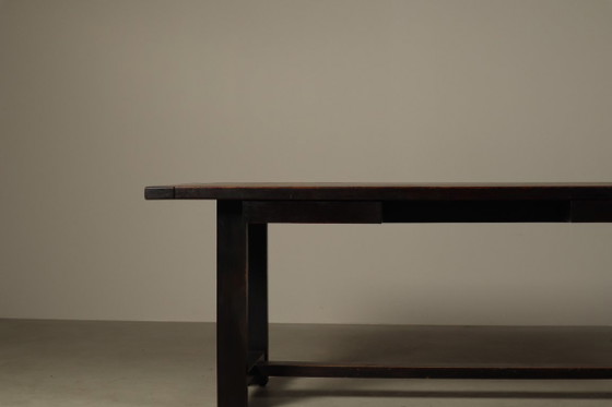 Table de salle à manger en chêne teinté foncé de Jean Batenburg pour MI, Belgique, vers 1969 (photo 13 of 15)