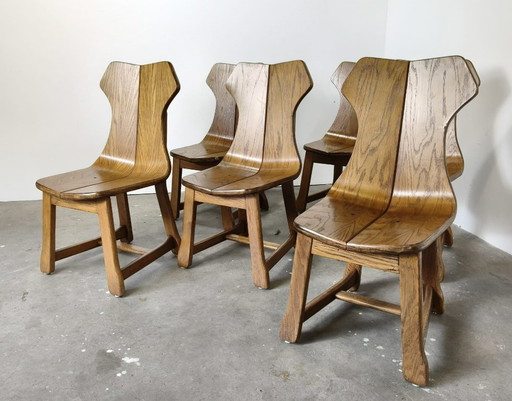 chaises de salle à manger brutalistes en chêne