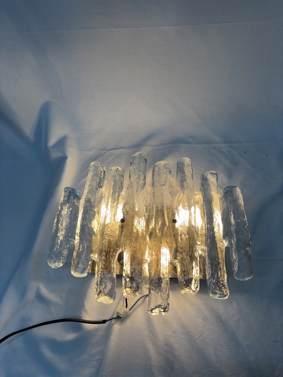 Image 1 of Vintage ice glass wall lamp Schalmei J.T Kalmar Austria 1960