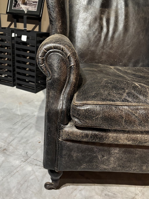 Vintage Leren Oorfauteuil