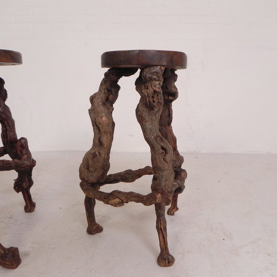 Image 1 of Ensemble de 3 tabourets de bar vintage en fibres végétales, années 1960