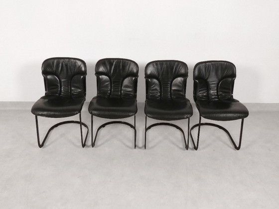 Image 1 of Willy Rizzo - Sillas de comedor de cuero negro - Cidue Italia