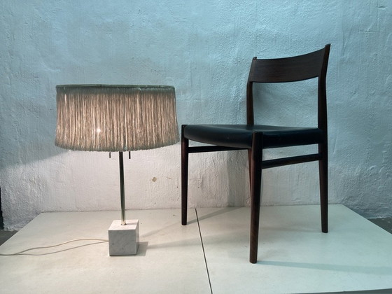 Image 1 of Large Mid - Century Lamp 60s Design With Fringed Shade And Marble Base