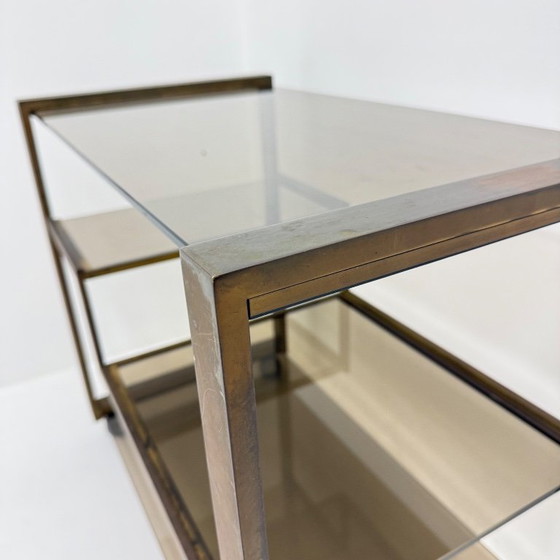 Image 1 of Barwagen aus Messing mit Rauchglas aus der Mitte des 20. Jahrhunderts, 1970er Jahre