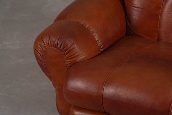 Image 1 of Fauteuils club italiens vintage en similicuir cognac, Italie, années 1970, lot de 2