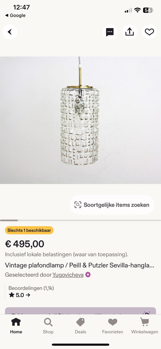 Image 1 of Hanglamp Van Aloys Gangkofner Voor Peill & Putzler, Sevilla