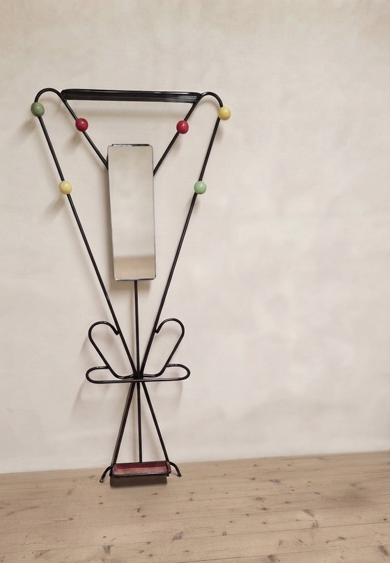 Vintage Coat Rack Attributed to Roger Feraud, Black Metal with Coloured Spheres, 1970s, 22 x 82 x 180 cm (photo 2 of 7)