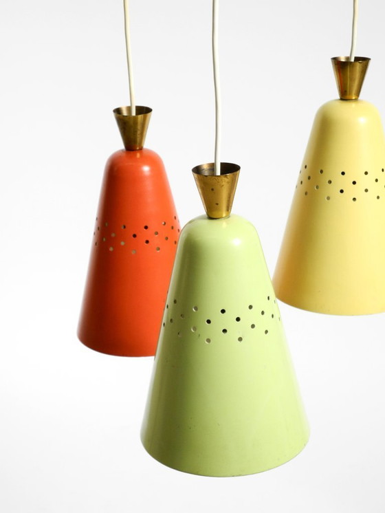 Image 1 of Beautiful Large Original Mid-Century 3-Arm Colorful Bag Ceiling Lamp