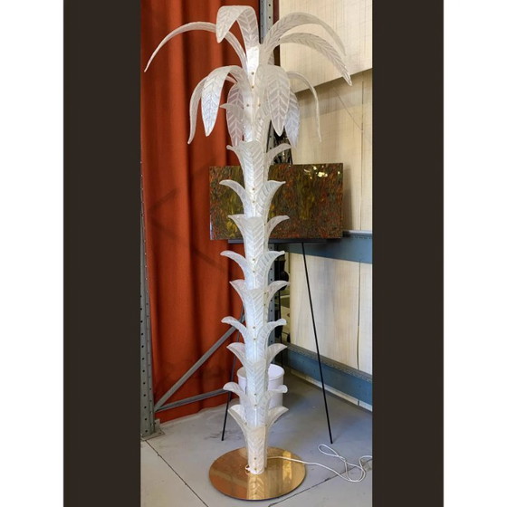 Image 1 of Vintage Opalino vloerlamp met palmboommotief van Murano-glas, in de stijl van Napoleon Martinuzzi.