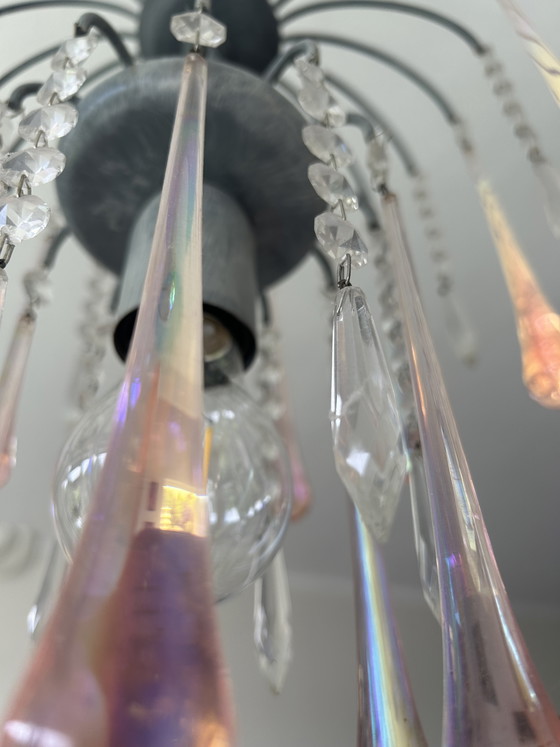 Image 1 of Lustre vintage orné de stalactites et de pampilles en verre, style Murano