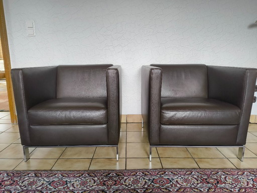 Set van 2 exclusieve Walter Knoll Foster 501 leren fauteuils - Donkerbruin