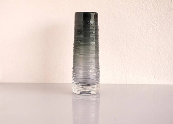 Image 1 of Mid-century modern Scandinavian crystal glass art vase in smokey grey colour by Edenfalk, Skruf, Sweden