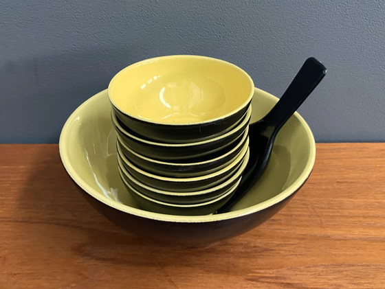 Image 1 of Set di dispenser di noci in ceramica nera e gialla, anni '60