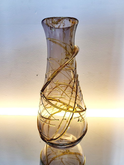 Val saint lambert Studio Cristal vase, Alfred collard, relief decor, signed Liège, 1990s