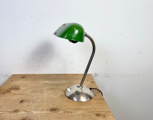 Lampe de table de banquier vintage en émail vert, années 1950