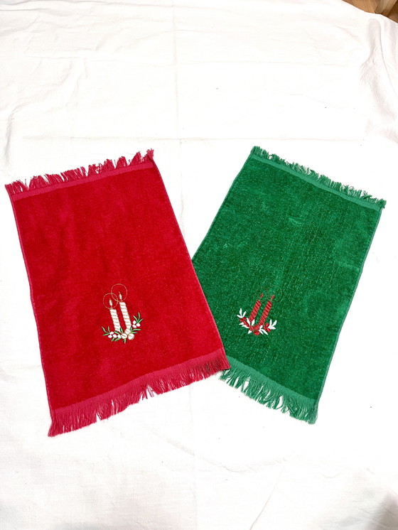 Image 1 of 2x asciugamani per ospiti Vintage Cannon Natale (prodotti negli USA)