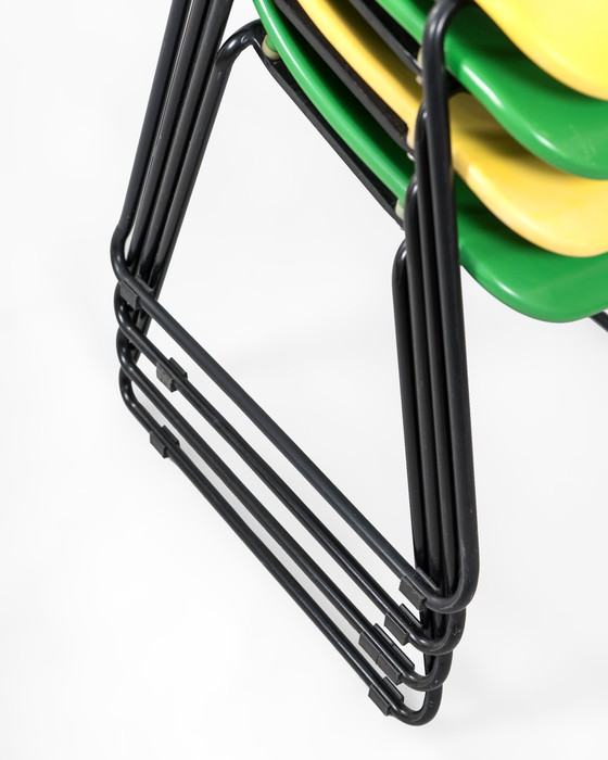 Image 1 of 4 X Green And Yellow Stackable Chairs Made Of Iron