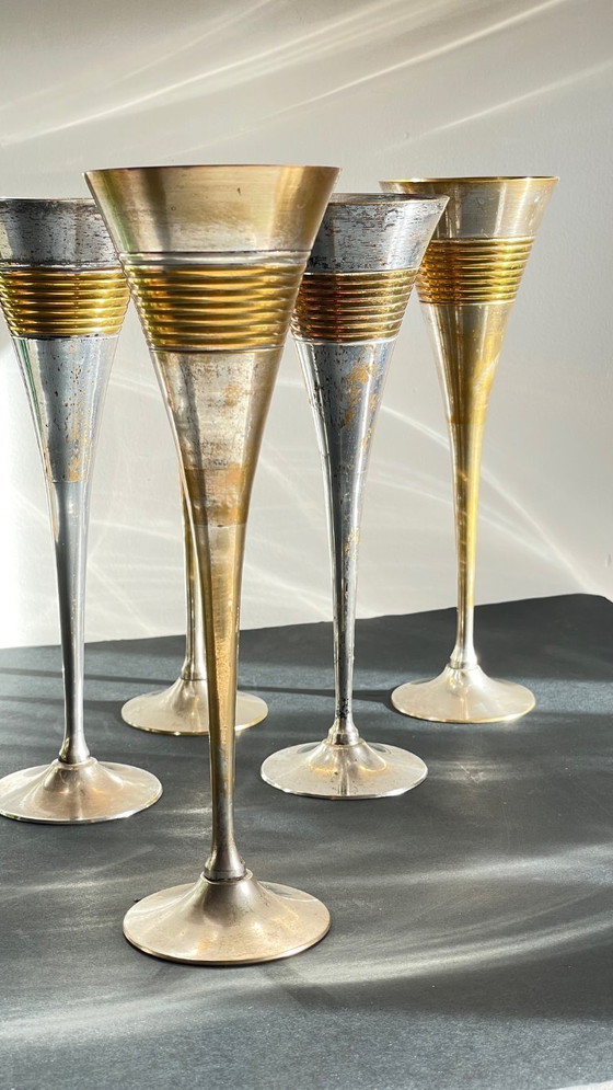 Image 1 of 6 flûte da champagne vintage in ottone placcato argento