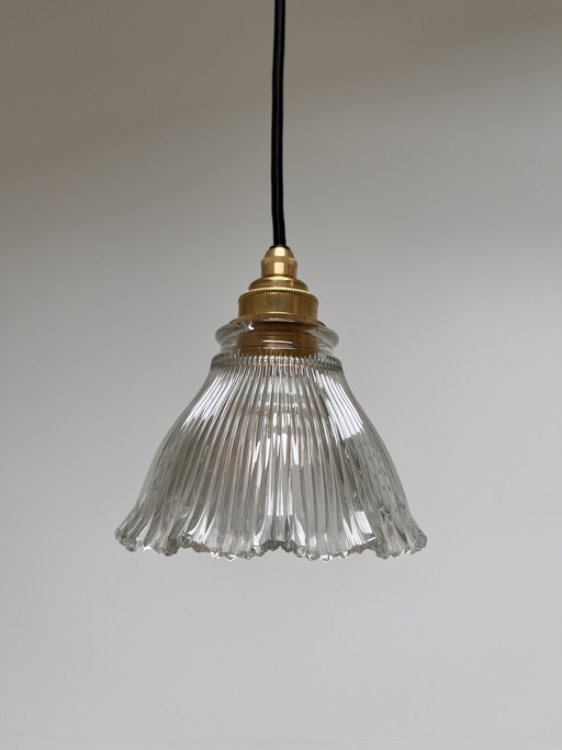 Lámpara colgante francesa vintage de cristal acanalado