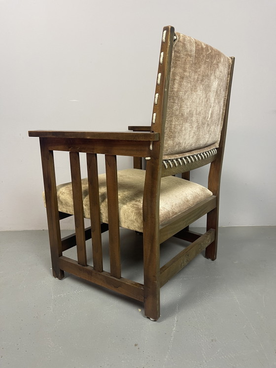 Antieke Nederlandse Haagse School Eiken Fauteuil van L.O.V. Meubelfabriek, Oosterbeek. Nederland, jaren (photo 7 of 11)