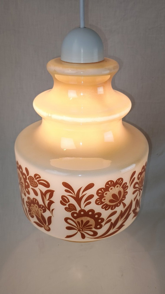 Image 1 of Hanglamp Venini Wit Gerookt Glas Bloemen Mid Century Murano