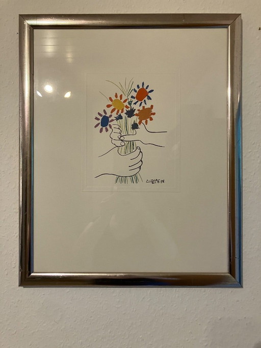 Quadro incorniciato di Pablo Picasso! Mani con bouquet! Passepartout! Stampa in rilievo! Galleria – lithos zeefdrukken, Glass