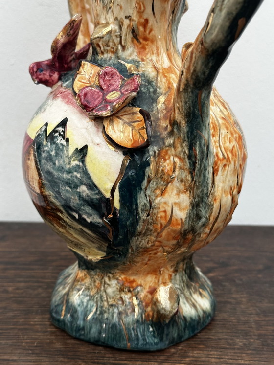 Image 1 of Vintage Barbotine vaas en landelijke decoratie - Belgisch keramiek