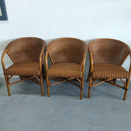 Image 1 of Vintage jaren 70 Rohé design rotan/pitriet fauteuil/stoel(en)  