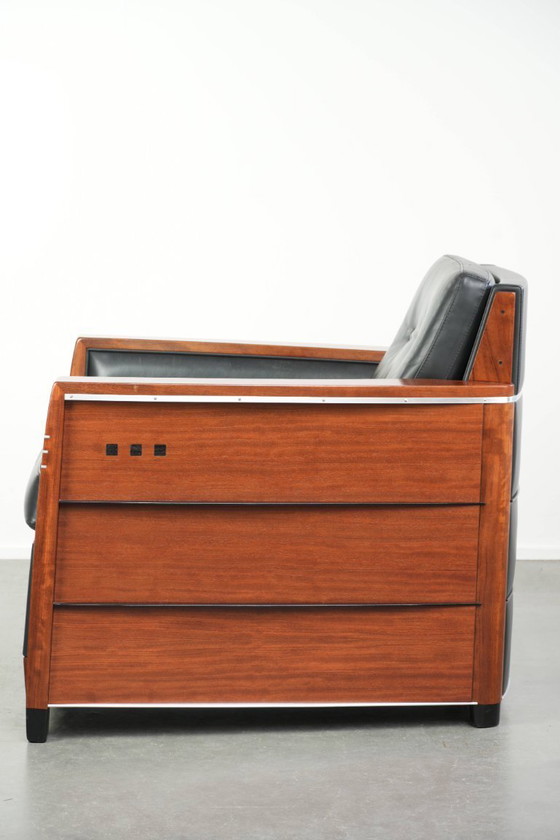 Image 1 of Fauteuil Schuitema modèle Frank, de la série Decoforma, en cuir de vachette noir de style Art déco.