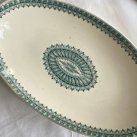 Image 1 of Small earthenware appetizer dish, antique Creil and Montereau ironstone, English green service
