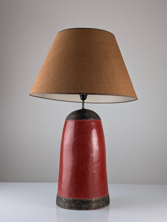 Image 1 of Red Terracotta Table Lamp with Metal Filigree, Vintage 1980s Design