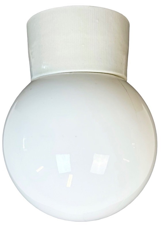 Image 1 of Vintage White Porcelain Ceiling Light with Milk Glass, 1960s